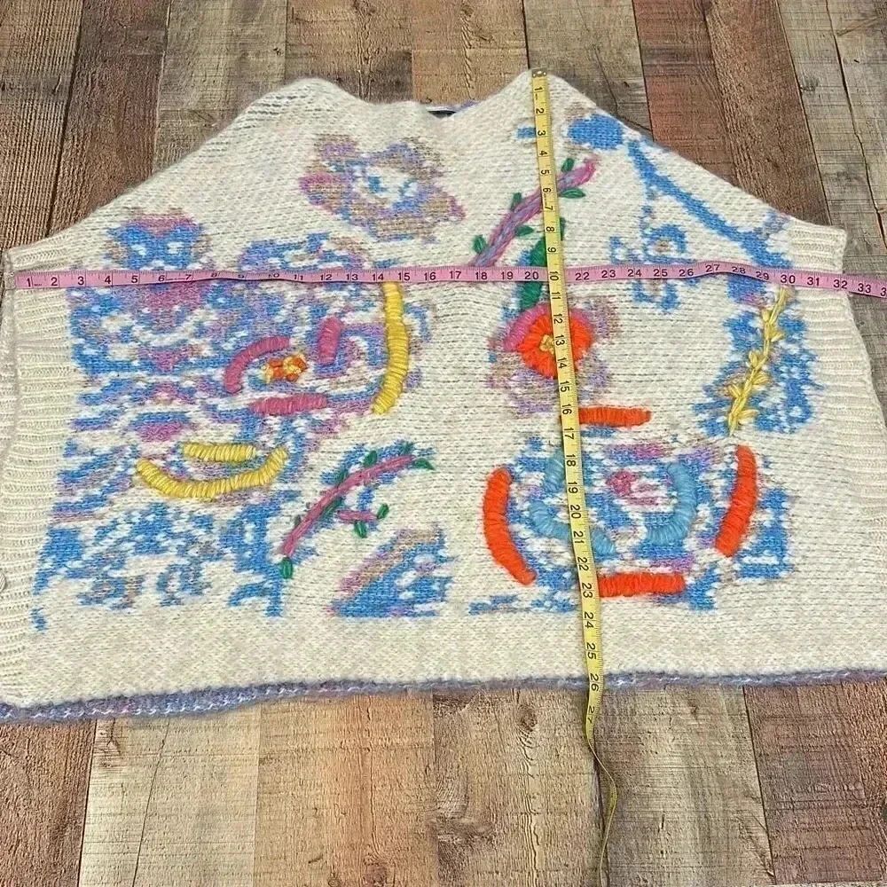 Zara Colorful Poncho Sweater Women’s Sz M - Picture 7 of 9